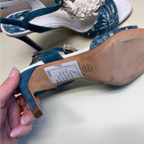 GIOVANNA GRAZZINI MADE IN ITALY Blue and White Stiletto Sandals Floral Design - Picture 4 of 6